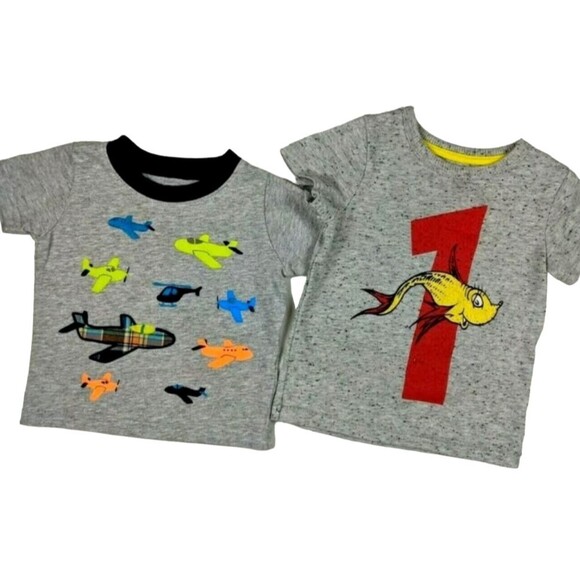 Bundle of 2  Baby Boys 12 months  Short Sleeve T-Shirts  Airplanes & Dr. Suess - Picture 1 of 5